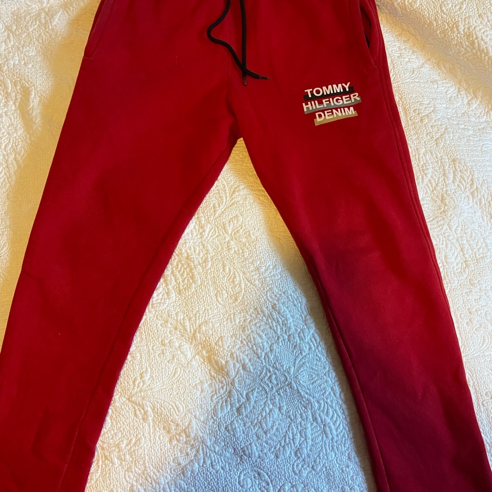 Tommy Hilfiger Mens Red Jogger Pants with Logo